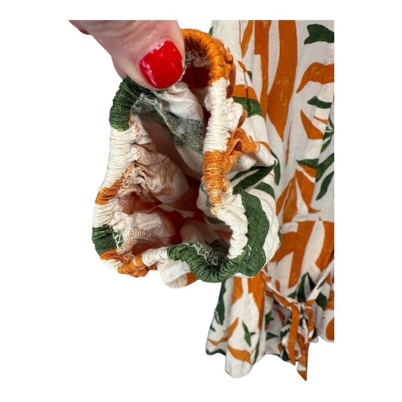 Dress Forum LA Orange Green Dropped Waist Collared Elasticized Sleeves Romper - Picture 5 of 16